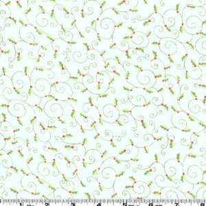  45 Wide Winter Wonderland Holly Scrolls White Fabric By 