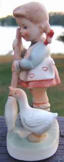 Vintage NAPCOWARE Girl SWEEPING with BROOM and Duck Figurine C8795 