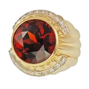 Unusual Fine Gem Bezel Set Spessartite Garnet And Pave Diamond Ring(4 