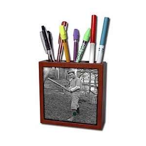     Vintage Baseball Player   Tile Pen Holders 5 inch tile pen holder