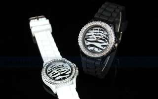 Zebra Animal Print Crystal Bezel Jelly Silicone Watch  
