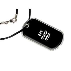 Eat Sleep Golf   Military Dog Tag Black Satin Cord Necklace