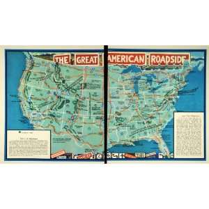 1934 Print American Roadside Map United States National Park Highway 