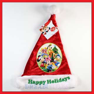 Disney Mickey Mouse and Friends Kids Red Velour Christmas Santa Hat 