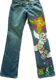   Painted Flamingo Floral Reef Upcycled Jeans for girls Flowers  
