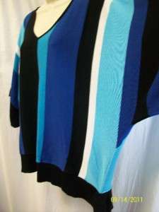 blue & black knit sweater career top blouse 2X  