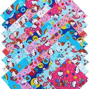  David Textiles HELLO KITTY 5 Quilting Fabric Squares 