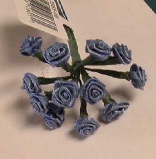 Dusty Blue Silk Ribbon Roses Flowers 144 Sm. 1/4 5962  