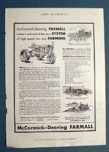 1930 McCormick Deering Farmall Tractor Ad High Speed  
