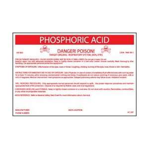 HC297P   Container Labels, Phosphoric Acid, 6 1/2 X 10, Pressure 