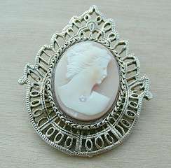 CAMEO AND DIAMOND BROOCH ANTIQUE REWORKED CAMEO BROOCH # 47430  