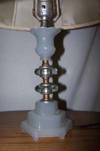 Antique Marble/Glass Table Lamp With Shade Nice  