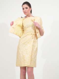 Vtg 50s  silk brocade wiggle dress + jacket bakelite 