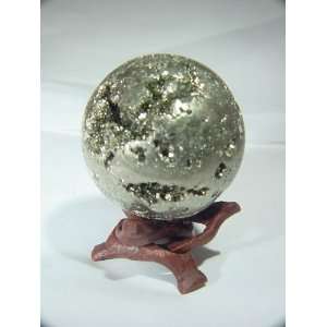  2 Natural Iron Pyrite Lapidary Sphere with Stand 