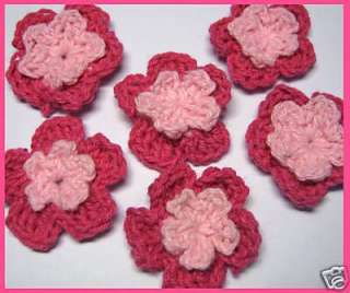 Cute 2 tone Crochet Flower Appliques x 40 Pink Baby  