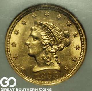 1868 S NGC $2.5 GOLD Liberty Quarter Eagle MS 61 ** ULTRA RARE MINT 