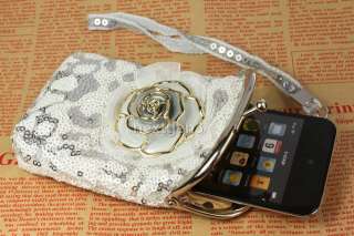   bling rose flower vintage agraffe small clutch cell phone case  