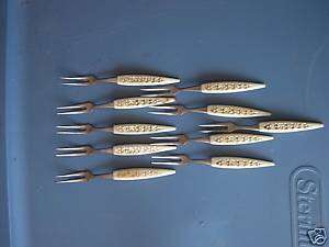 Vintage Lot 10 Appetizer Forks Stainless/Bakelite/Gold  