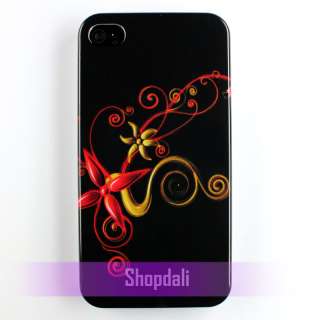   & Red Vine Flower Black Hard Case Cover for Apple iPhone 4 #5  