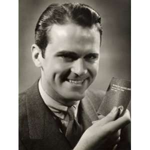 Close Up of Smiling Man With Bank Passbook Photographic 