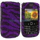 Purple Zebra Bling Rhinestone Case Cover for Blackberry Curve 3G 8520 