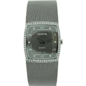  Gun Color Square Face and Thin Mesh Band with Crystal 