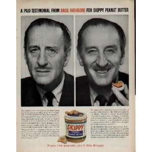  A Paid Testimonial From BASIL RATHBONE For Skippy Peanut 