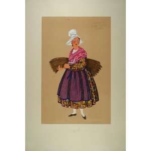 1929 Pochoir French Woman Costume Grain Chartres France   Orig. Print 