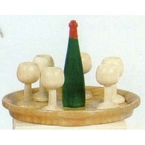    Wine Service Tray Wood Doll House Miniature