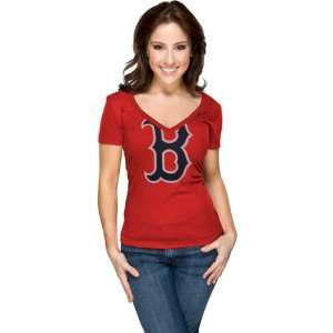  Boston Red Sox Womens Nike Red Deep V Neck Burnout T 