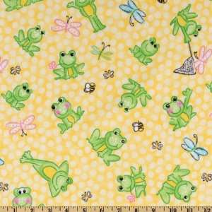 45 Wide Comfy Flannel Frogs Chasing Butterflies Yellow Fabric By The 