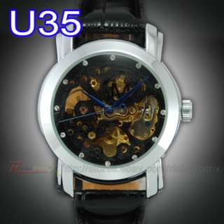 Automatic Skeleton Mechanical Men Leather/Metal Watch  
