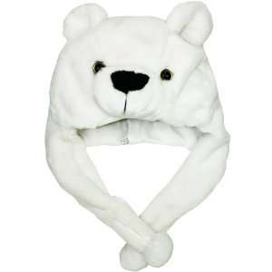  Polar Bear Hat with Long Fur Balls Plushy Animal Cap Toys 