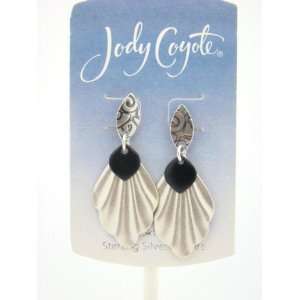  Jody Coyote Tuxedo Silver and Black Shell Dangle Earrings 