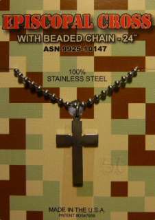Military Issue Christian EPISCOPAL Cross Pendant Stainless Steel Chain 