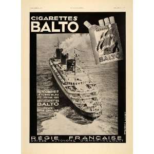  1935 French Ad Balto Cigarettes SS Normandie Liner Ship 