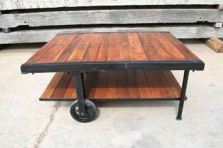 Rolling 2 wheel double coffee table with black hardware  