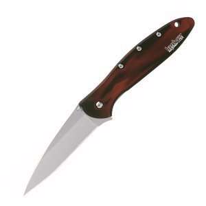 New Kershaw Knife K.O. Leek Red Smoke Aluminum Handle Plain 6061 T6 