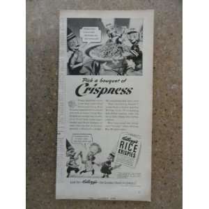  Kelloggs Rice Krispies,Vintage 40s print ad (crackle,snap,pop 