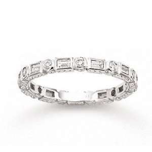    14k White Gold Round Baguette Diamond Stackable Ring Jewelry