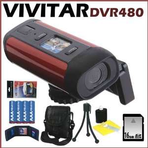 Vivitar DVR480 Helmet Digital Camcorder w/ 2.7 inch Screen Red + 16 GB 