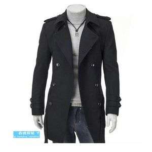 Fashion Mens UK Style Winter Casual Waist Belt Long Woolen Trench coat 