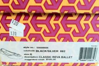Tory Burch Black Leather Reva Ballet Flats 6   Silver Hardware  
