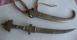 Late 1800s Turareg Berber knife engraved brass sheath 15.25 long in 