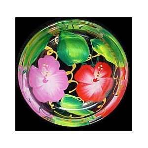  Hibiscus Design   Hand Painted   Coaster   3.75 inch 