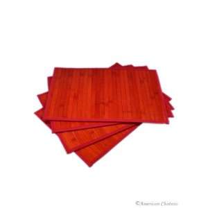  Set of 4 Large Red Slats Bamboo Placemats 12x18