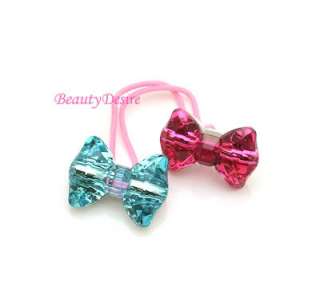 Pink Blue Two Tone Ice Cube Robbon Bow Ponytail Holder  