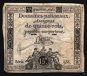 FRANCE 1/15 ASSIGNAT/SOLS 1790 UNIQUE PICTORIALCURRENCY  