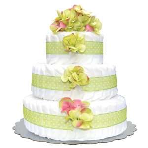  Bella Sprouts Diaper Cake, Three Tier, Green/White Baby