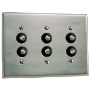   Brass Triple Push Button Plate   Brushed Nickel